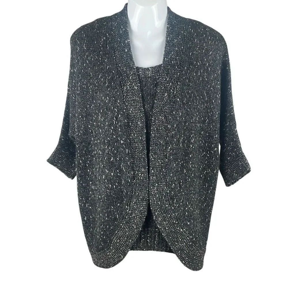 Chico's Metallic Knitted Wool Blend Sweater Twinset Tank Top, Cardigan 0 Gray, S